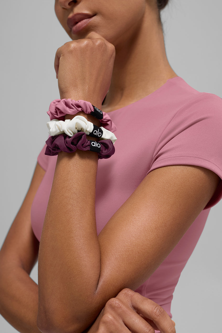 Fresh Mini Scrunchie 3-Pack - Burgundy/Pink Wild Rose/Ivory - Image 2
