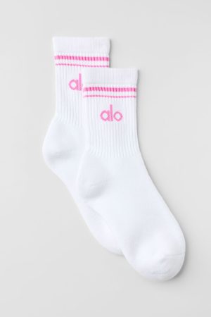 Unisex Half-Crew Throwback Sock - White/Paradise Pink