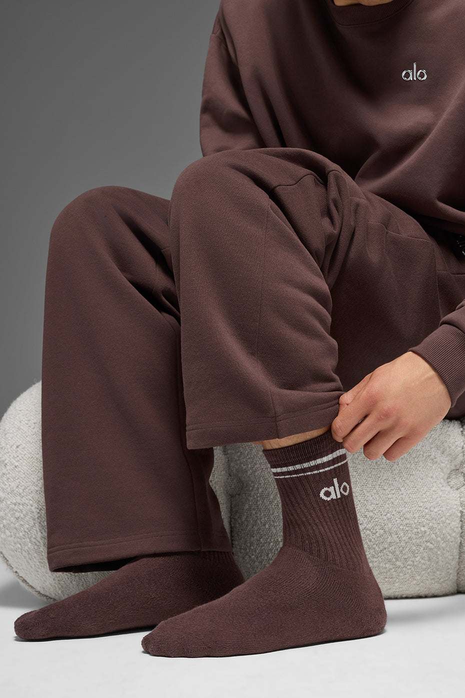Unisex Half-Crew Throwback Sock - Brownstone/White - Image 2