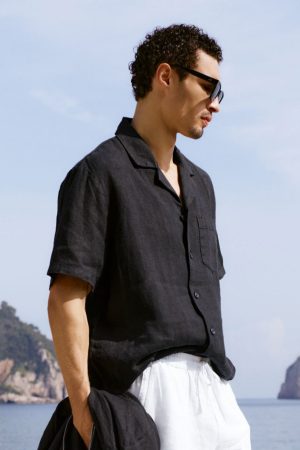 Linen Days Short Sleeve Button Up - Black