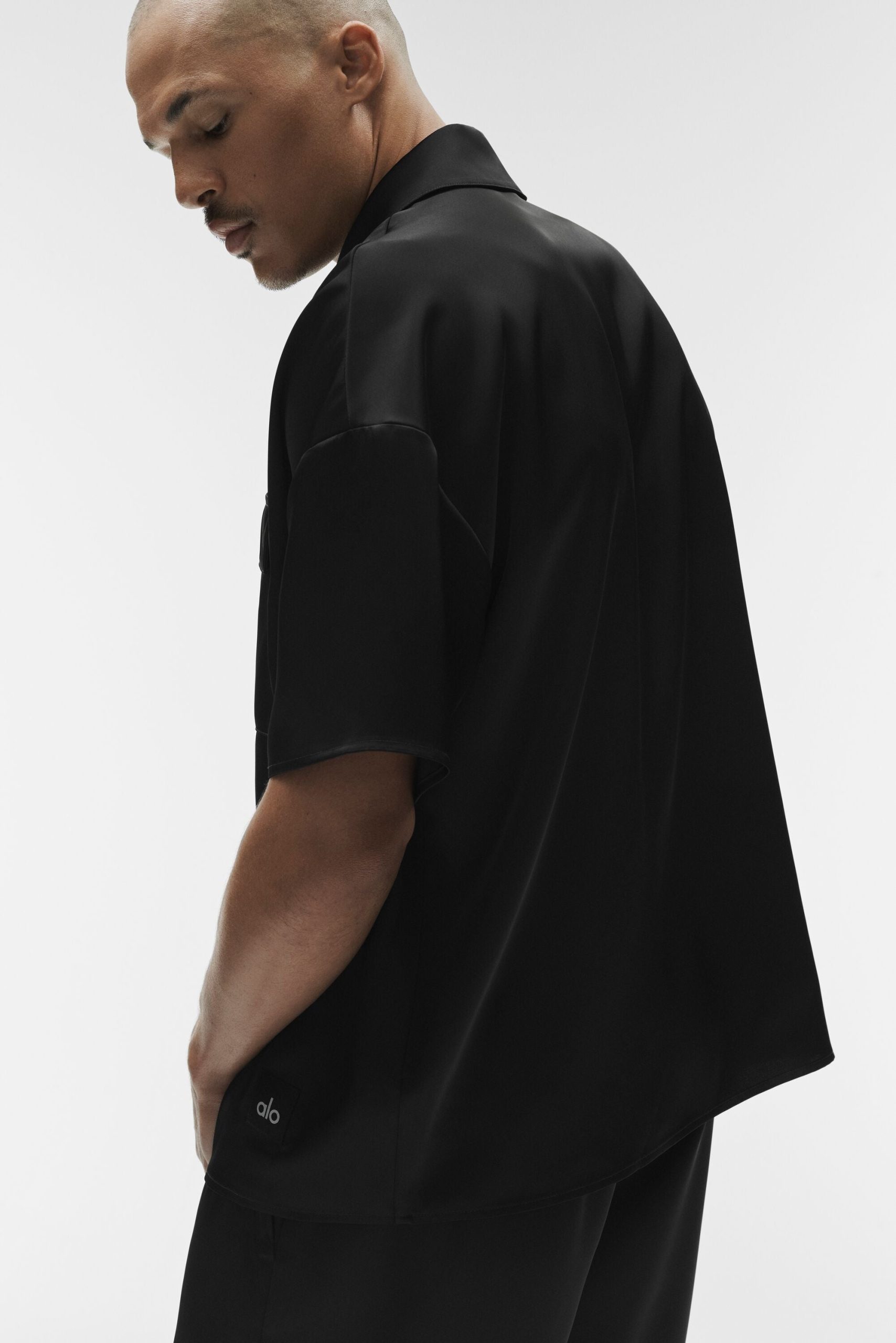 Satin Horizon Short Sleeve Button Up - Black - Image 4