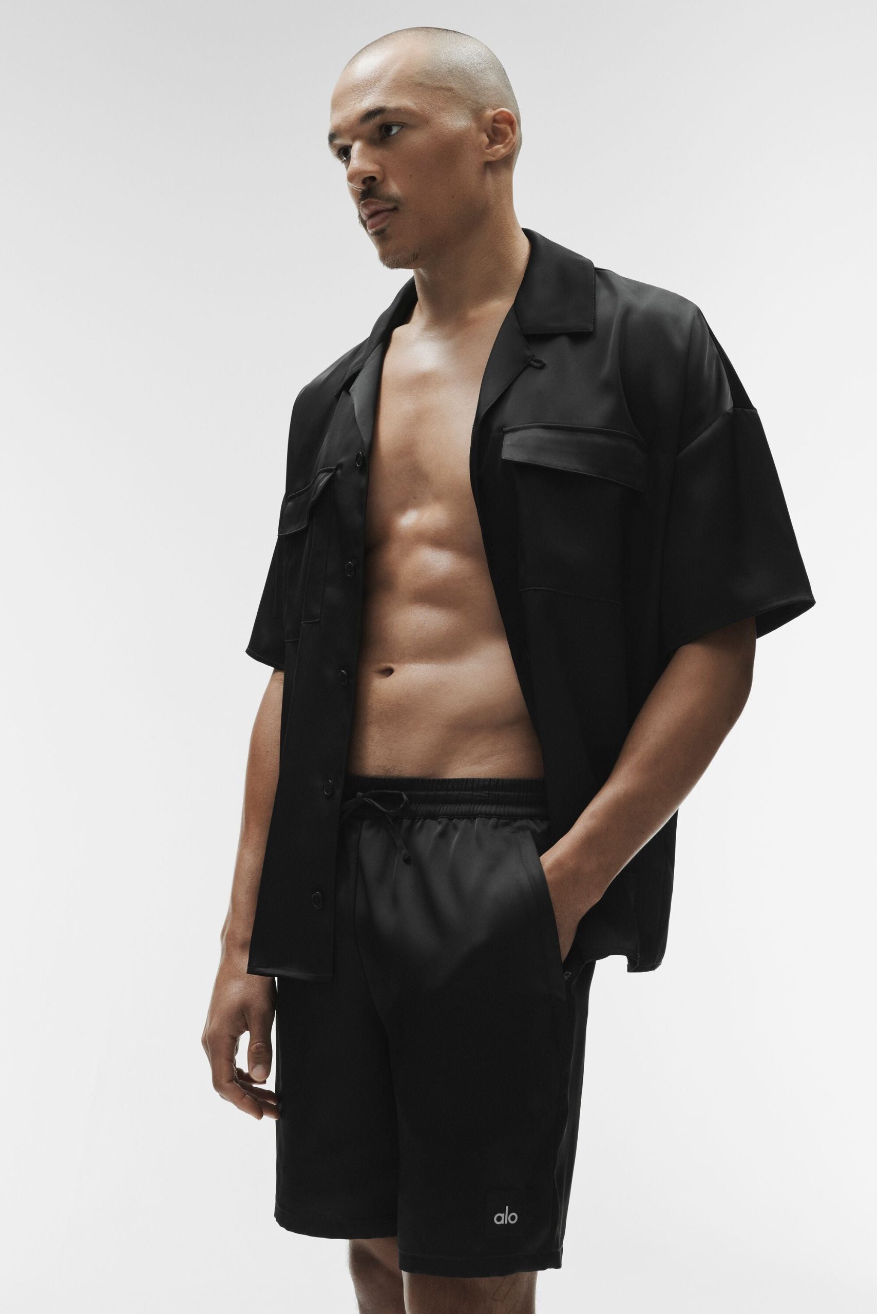 Satin Horizon Short Sleeve Button Up - Black - Image 5