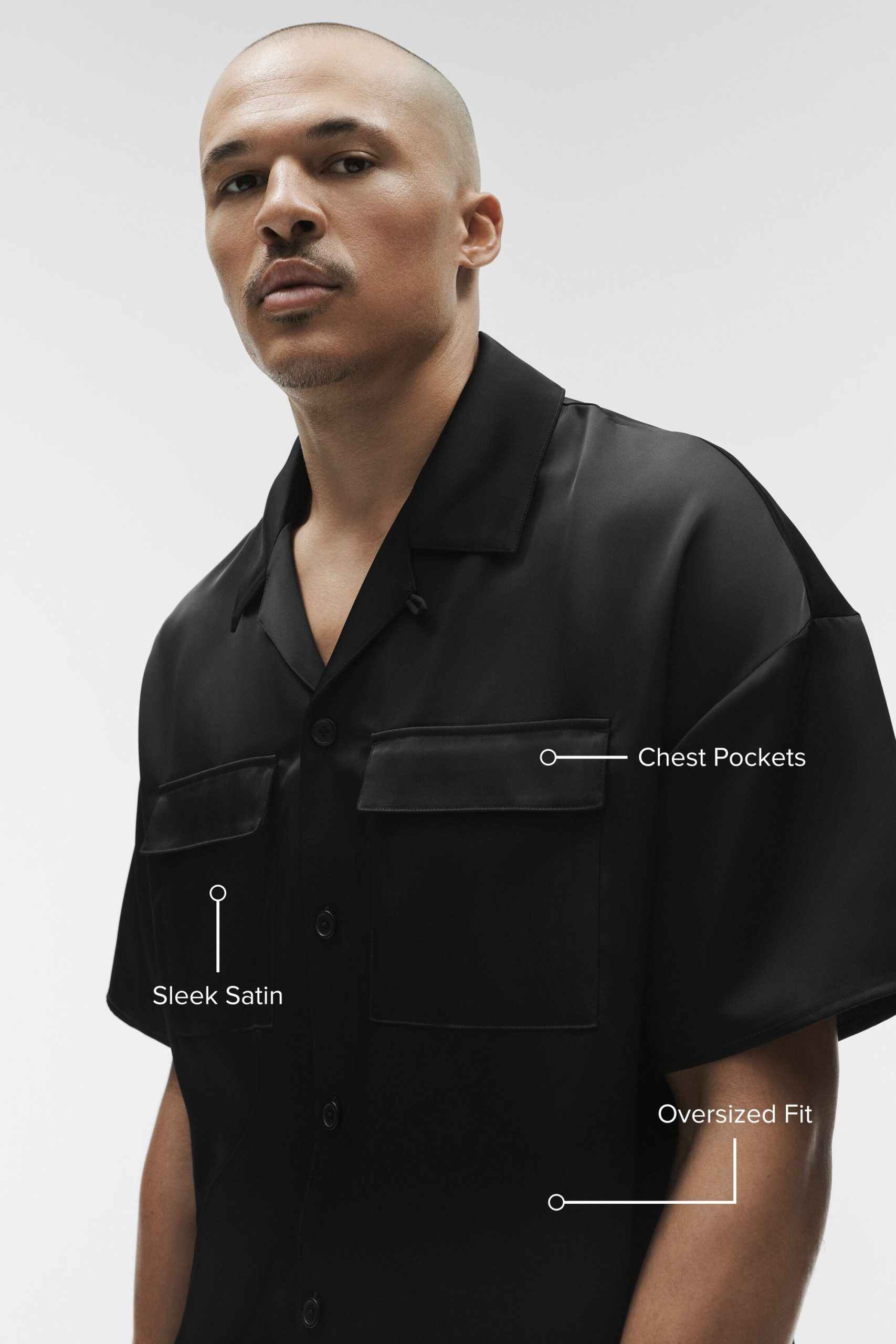 Satin Horizon Short Sleeve Button Up - Black - Image 2