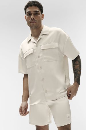Satin Horizon Short Sleeve Button Up - Bone