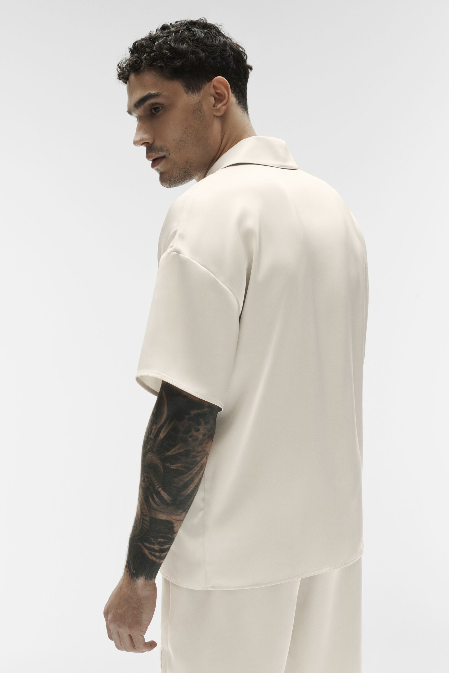 Satin Horizon Short Sleeve Button Up - Bone - Image 3