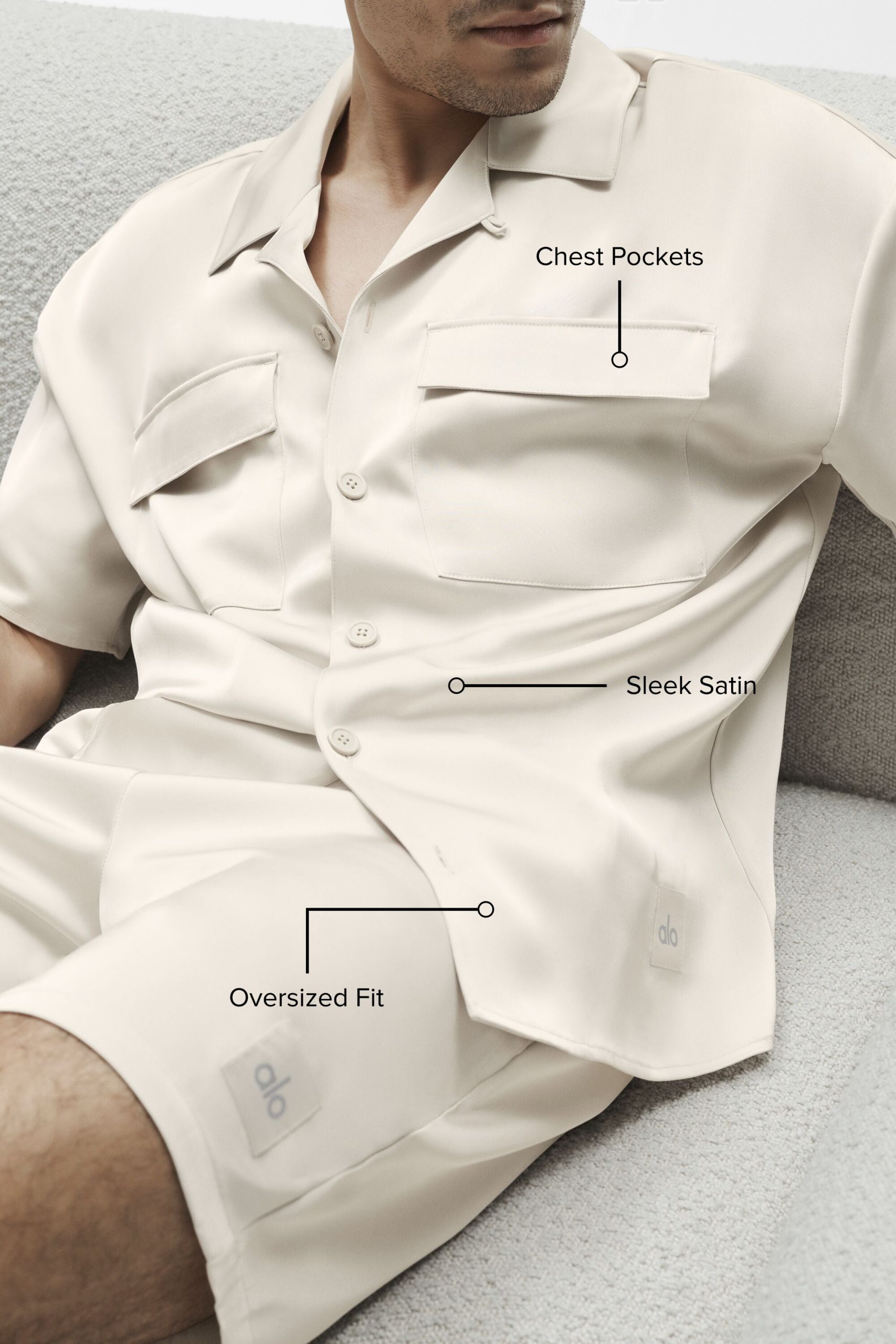 Satin Horizon Short Sleeve Button Up - Bone - Image 2