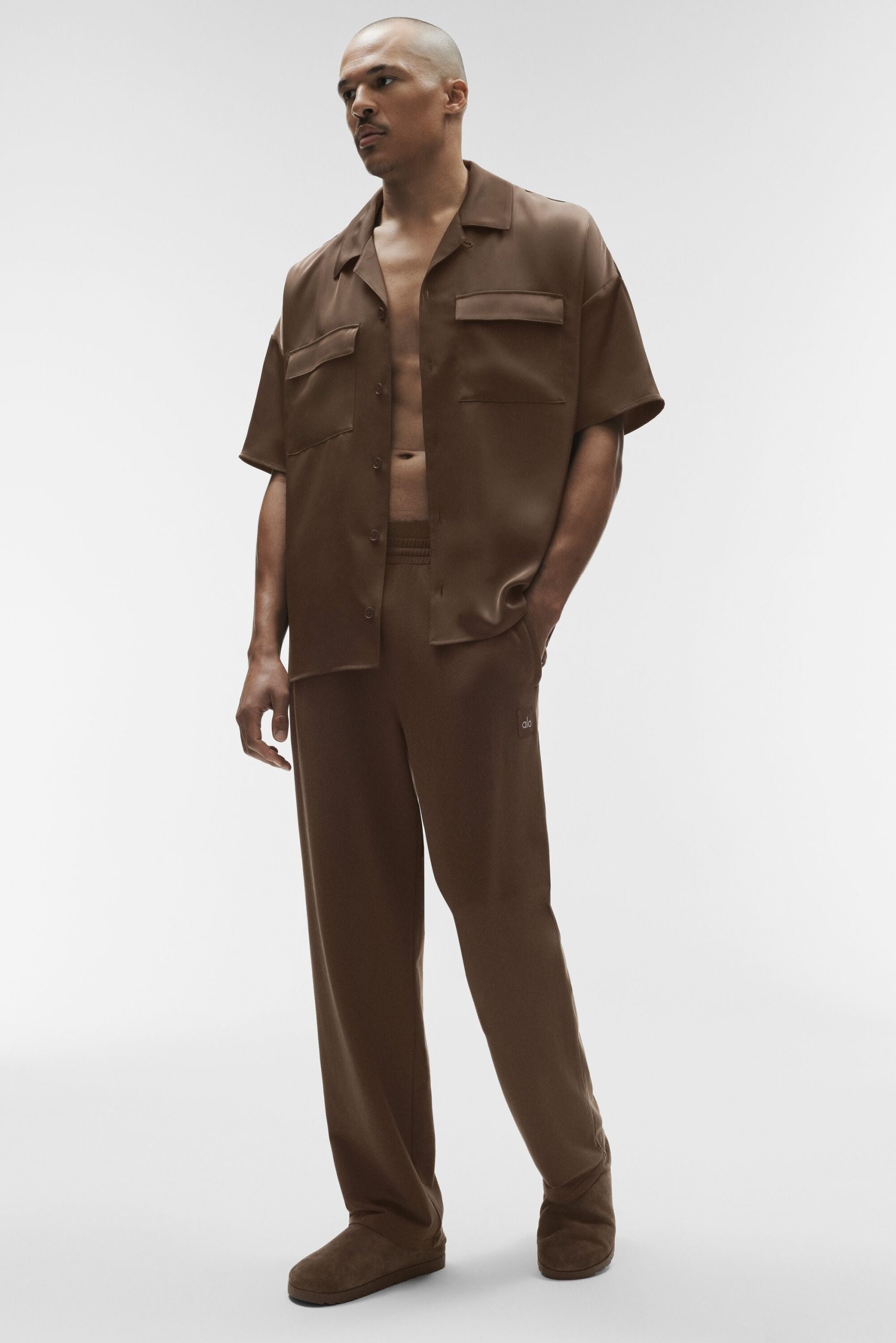 Satin Horizon Short Sleeve Button Up - Espresso - Image 4