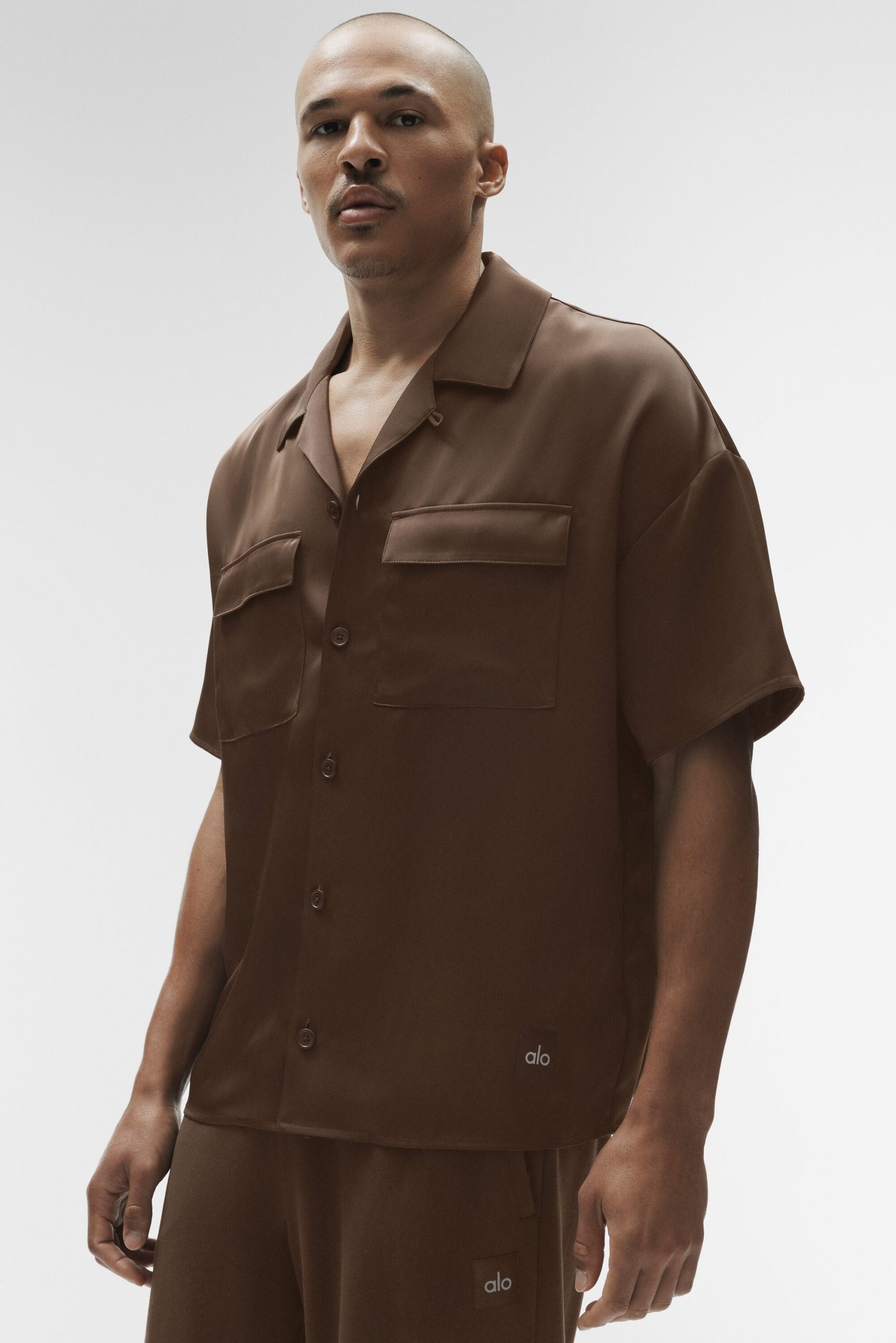 Satin Horizon Short Sleeve Button Up - Espresso