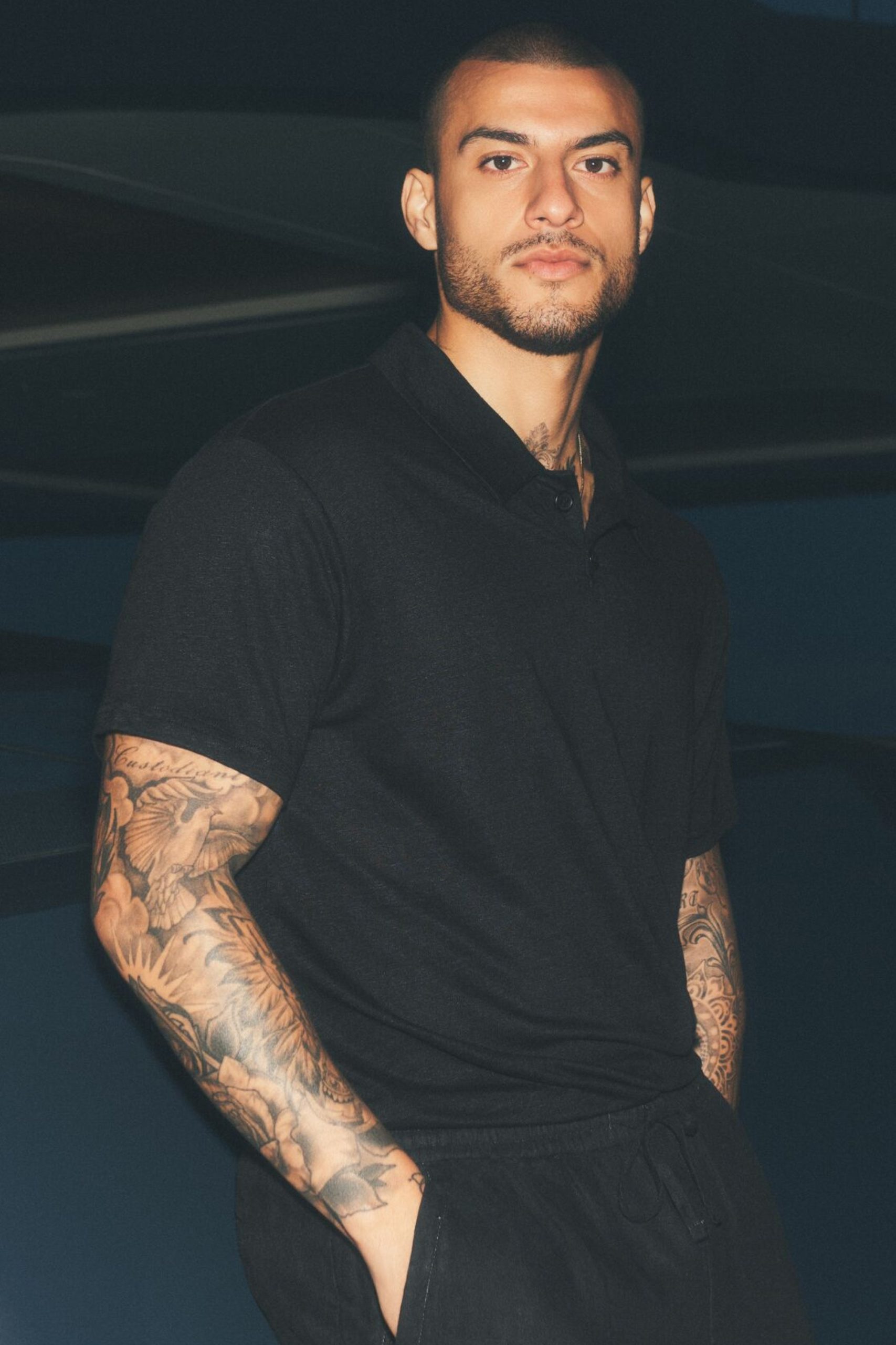 Linen Jersey Coastal Short Sleeve Polo - Black