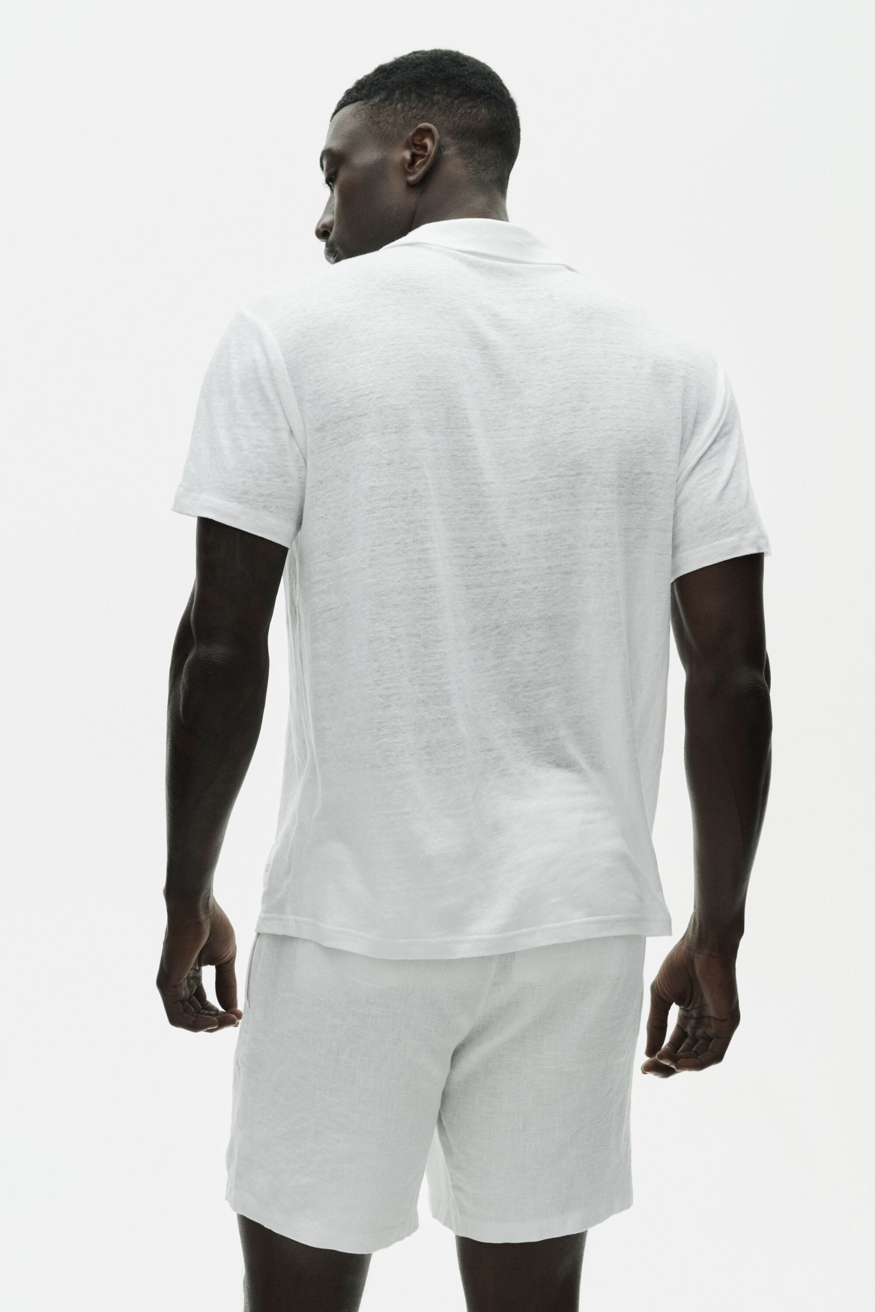 Linen Jersey Coastal Short Sleeve Polo - White - Image 3