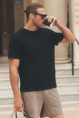 Linen Jersey Coastal Short Sleeve Tee - Black