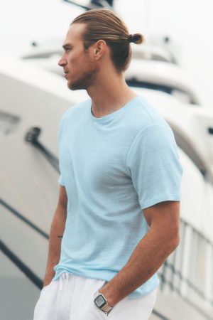 Linen Jersey Coastal Short Sleeve Tee - Seaside Blue