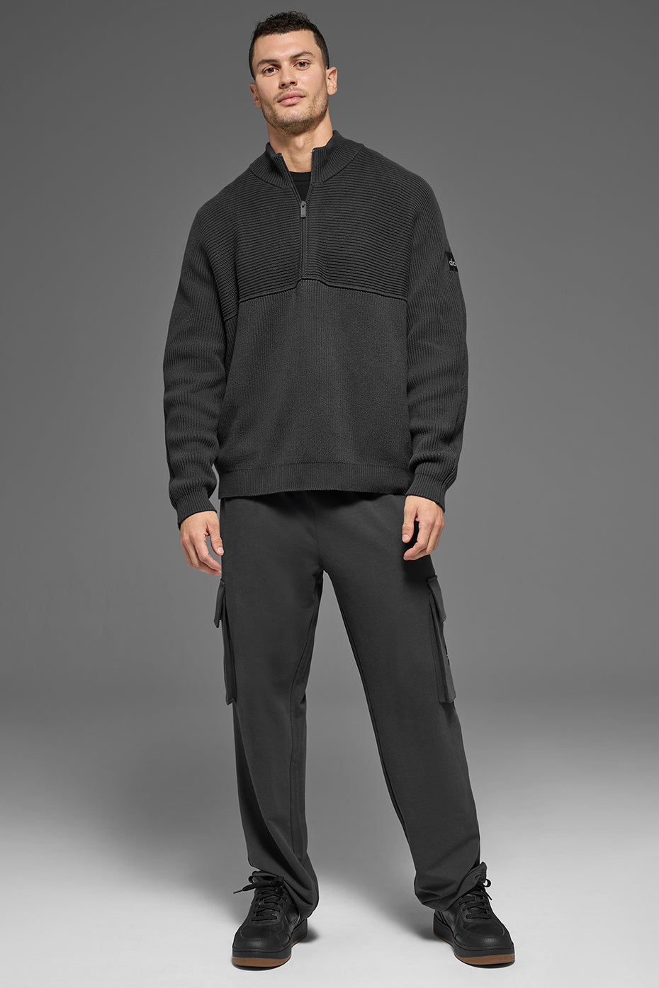Domain Shift Rib Knit 1/4 Zip Sweater - Anthracite - Image 6