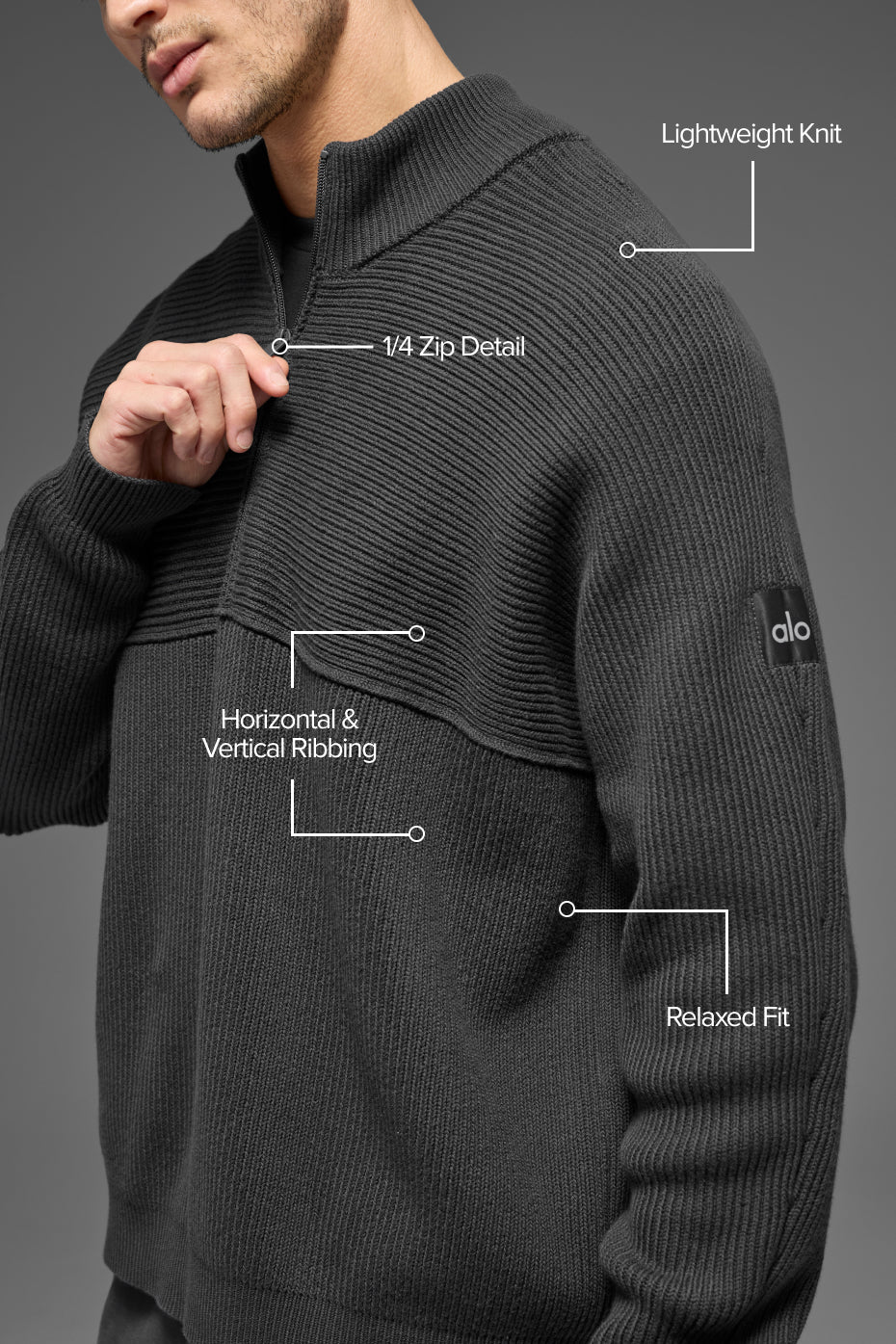 Domain Shift Rib Knit 1/4 Zip Sweater - Anthracite - Image 2