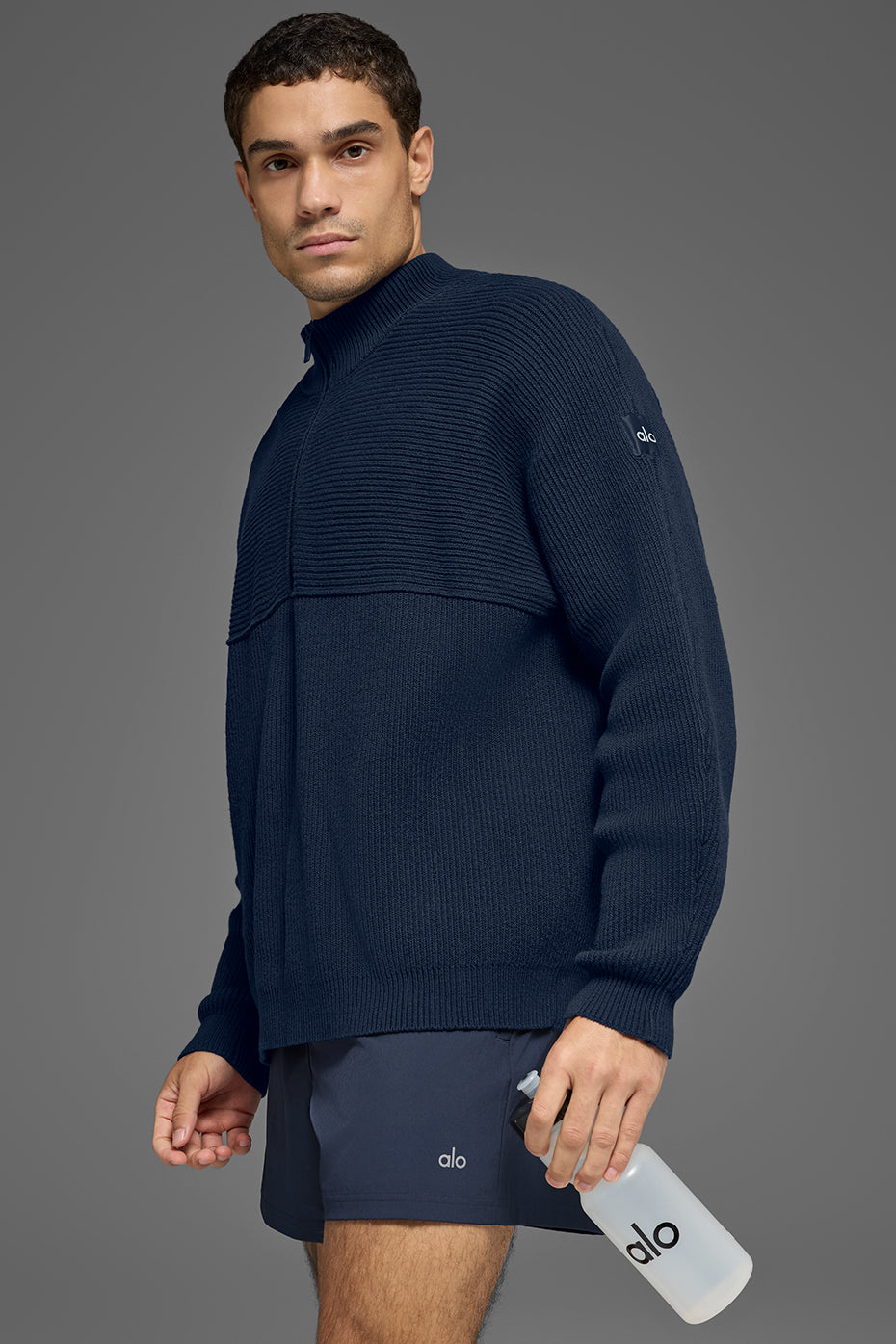 Domain Shift Rib Knit 1/4 Zip Sweater - Navy - Image 5