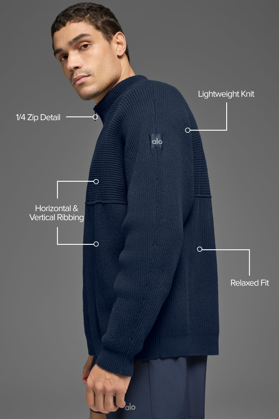 Domain Shift Rib Knit 1/4 Zip Sweater - Navy - Image 2