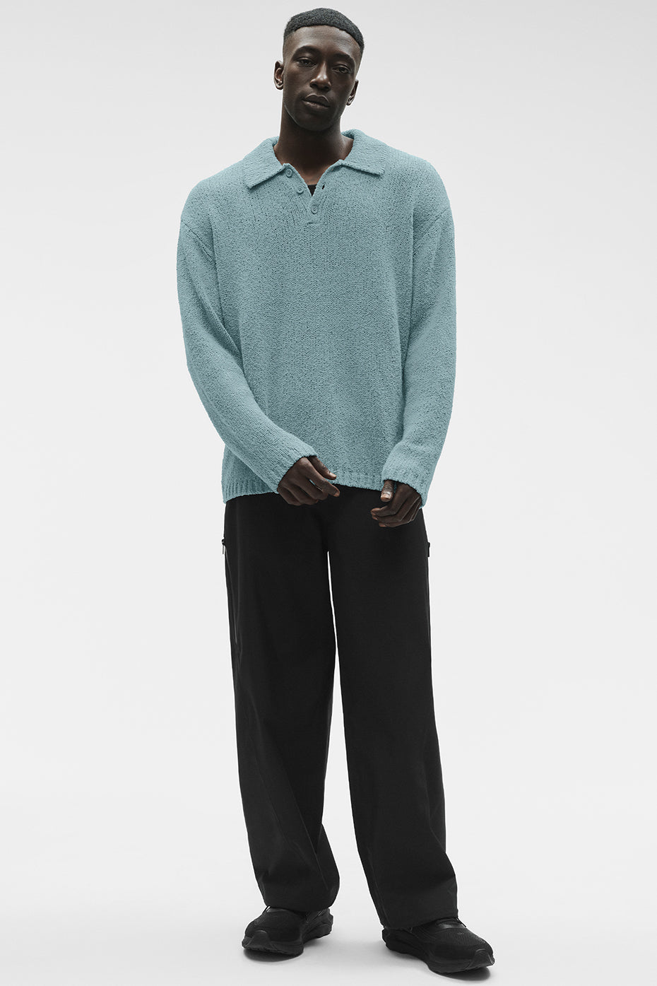 Textured Knit Long Sleeve Polo - Desert Sage - Image 5
