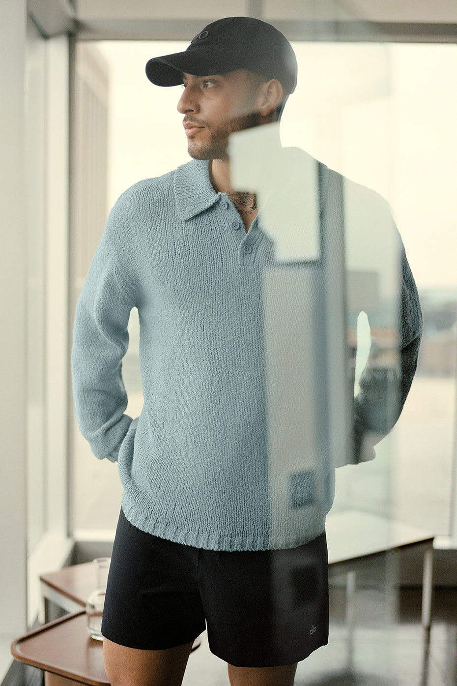 Textured Knit Long Sleeve Polo - Desert Sage