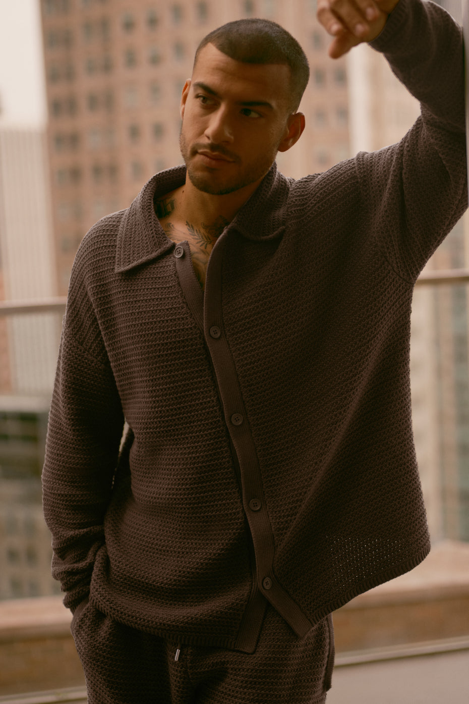 Shift Knit Button Up Long Sleeve - Espresso