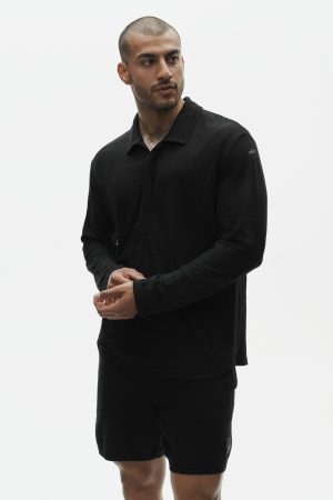 Linen Jersey Coastal Long Sleeve Pullover - Black