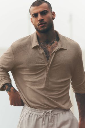 Linen Jersey Coastal Long Sleeve Pullover - Gravel