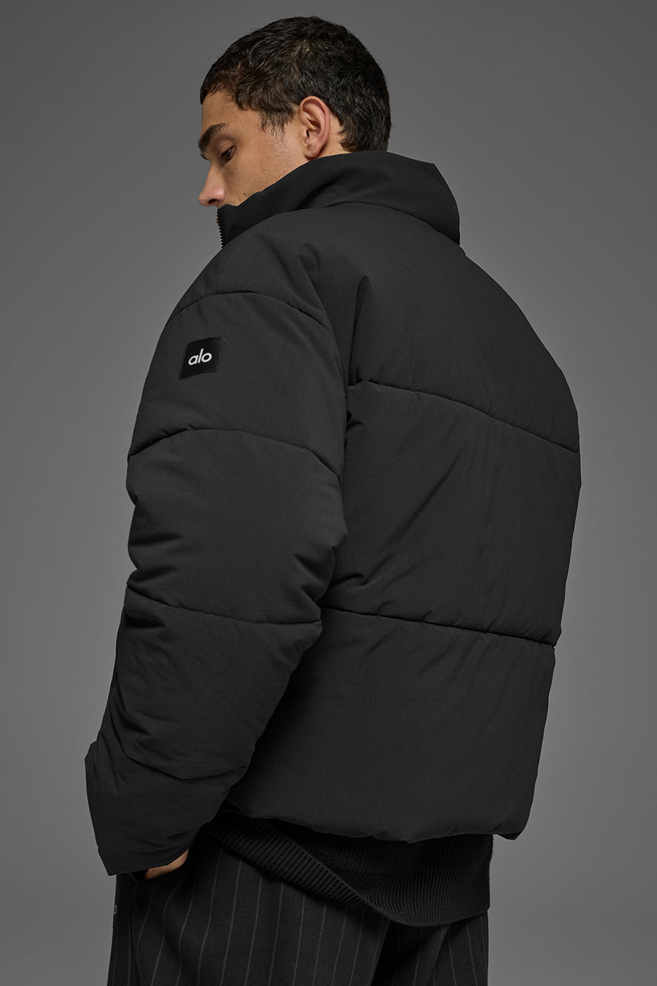 Stretch Woven Street Puffer - Black - Image 3