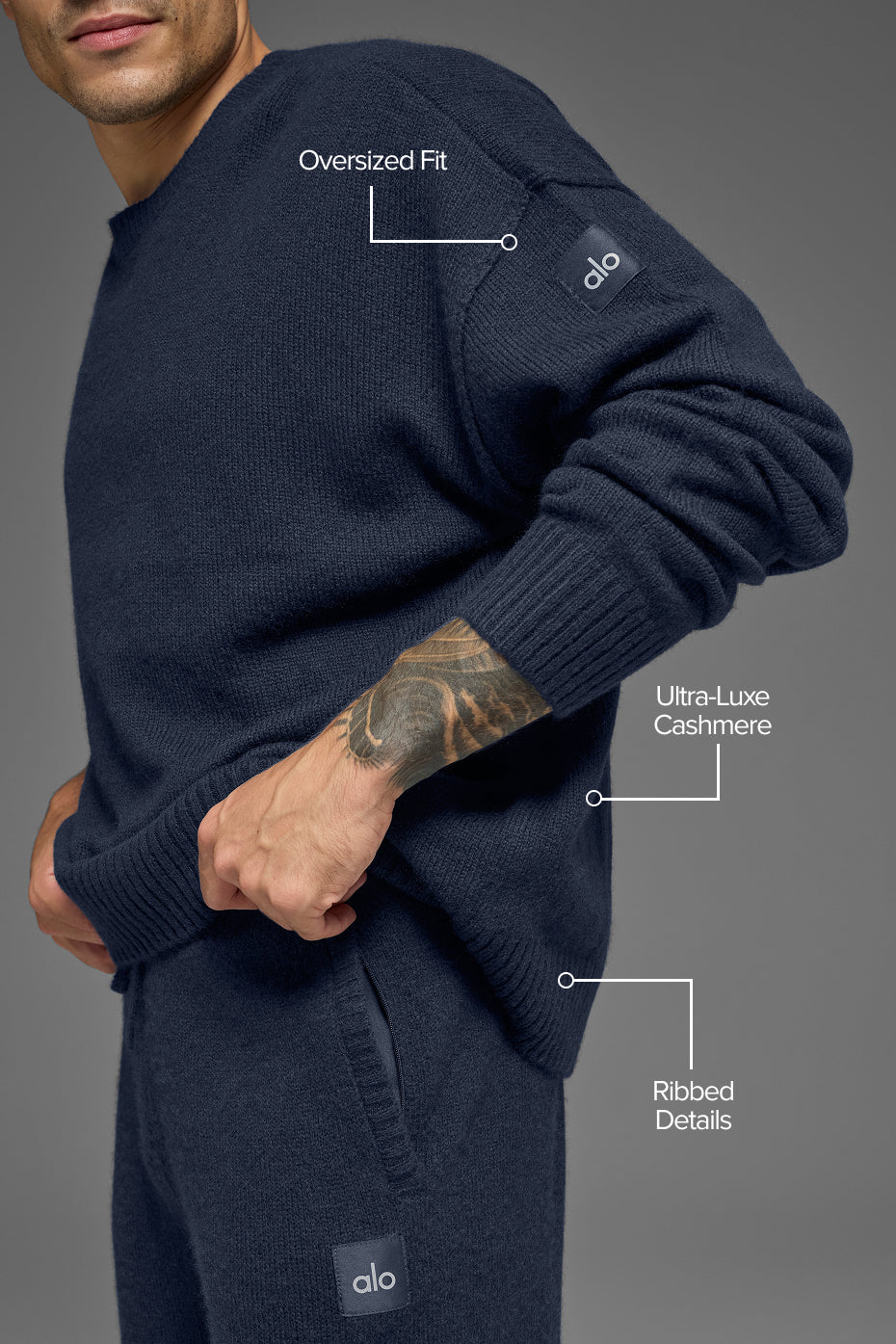 Unisex Wool Cashmere New Class Crewneck Sweater - Navy - Image 2