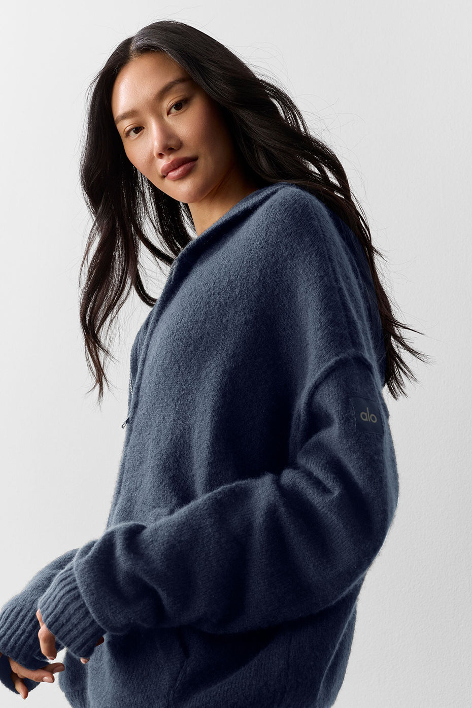 Wool Cashmere New Class Full Zip Hoodie - Navy - Image 4