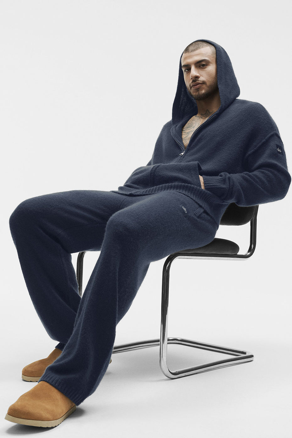 Wool Cashmere New Class Full Zip Hoodie - Navy - Image 4