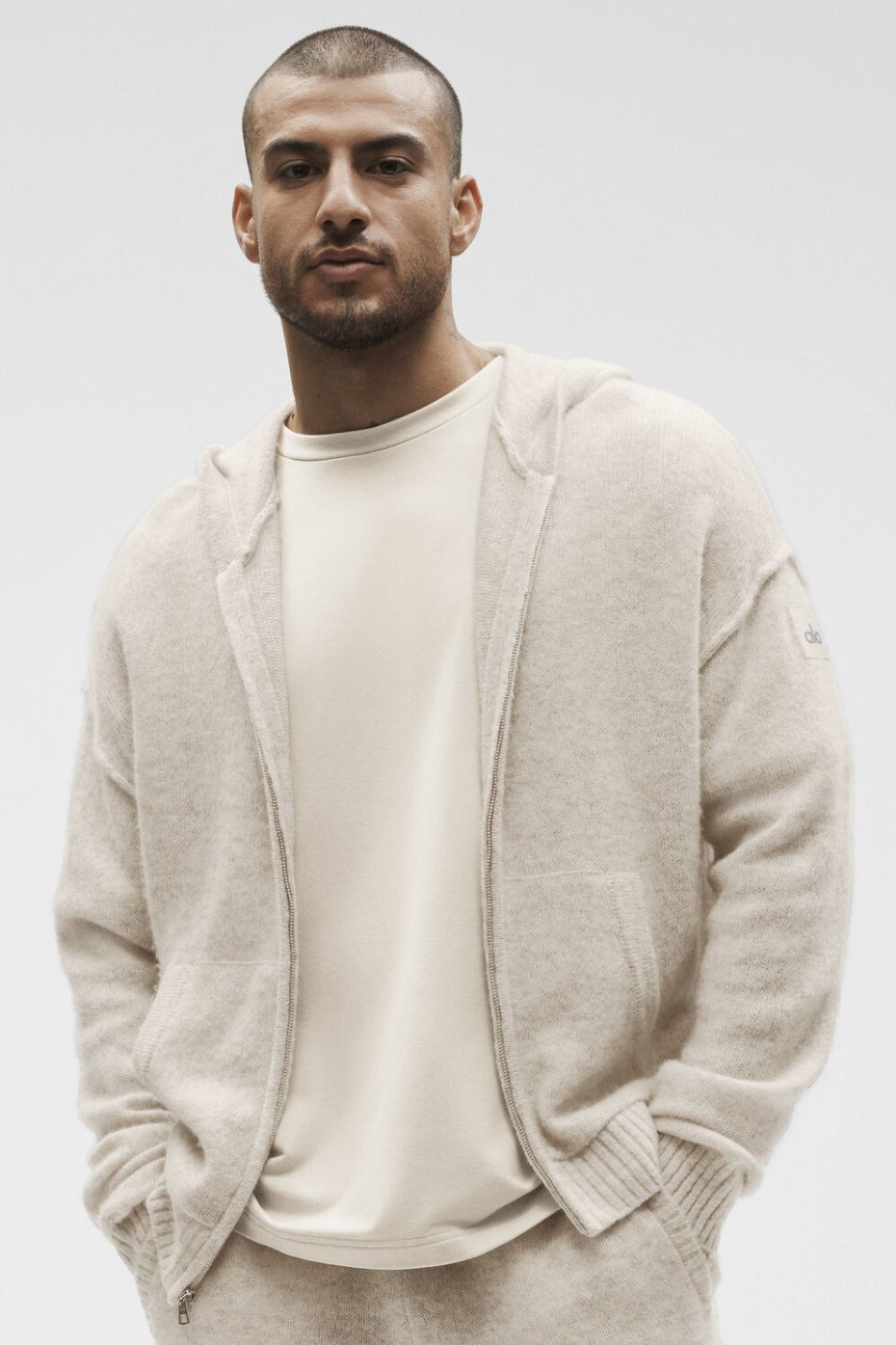 Wool Cashmere New Class Full Zip Hoodie - Oatmeal Heather - Image 5