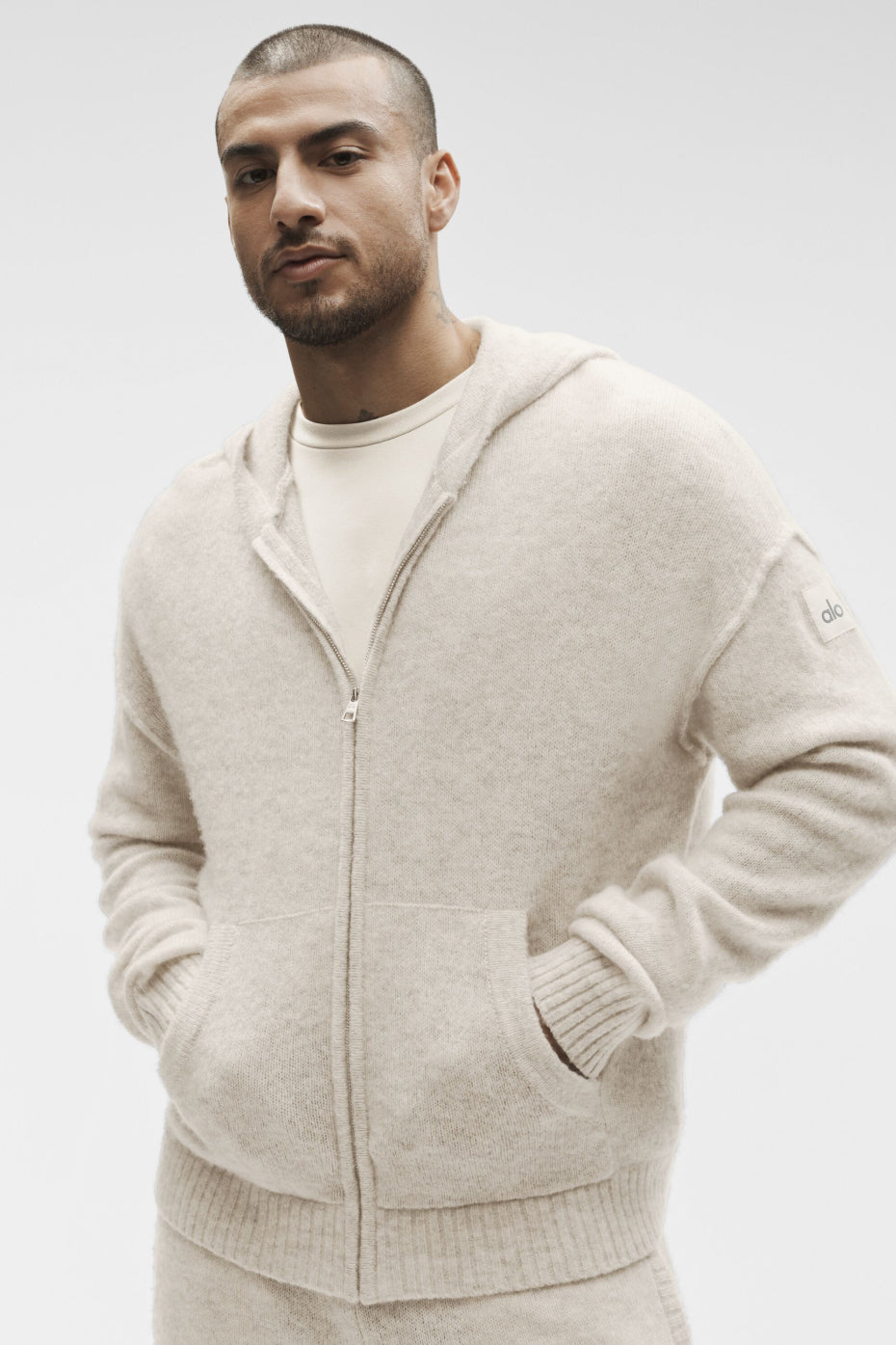 Wool Cashmere New Class Full Zip Hoodie - Oatmeal Heather - Image 2