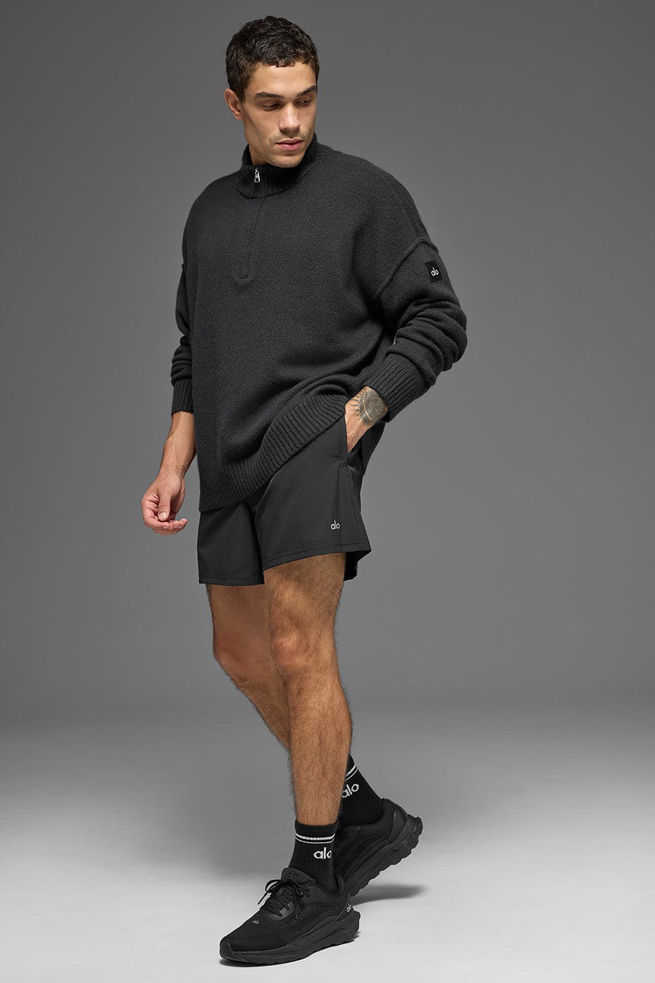 Wool Cashmere New Class 1/4 Zip Pullover - Black - Image 5