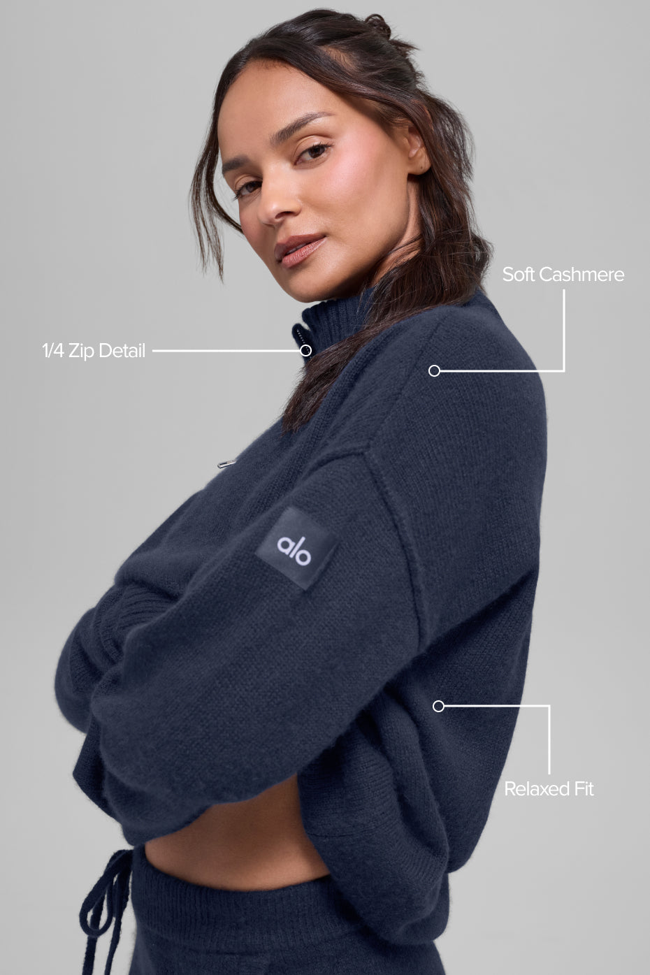 Wool Cashmere New Class 1/4 Zip Pullover - Navy - Image 2