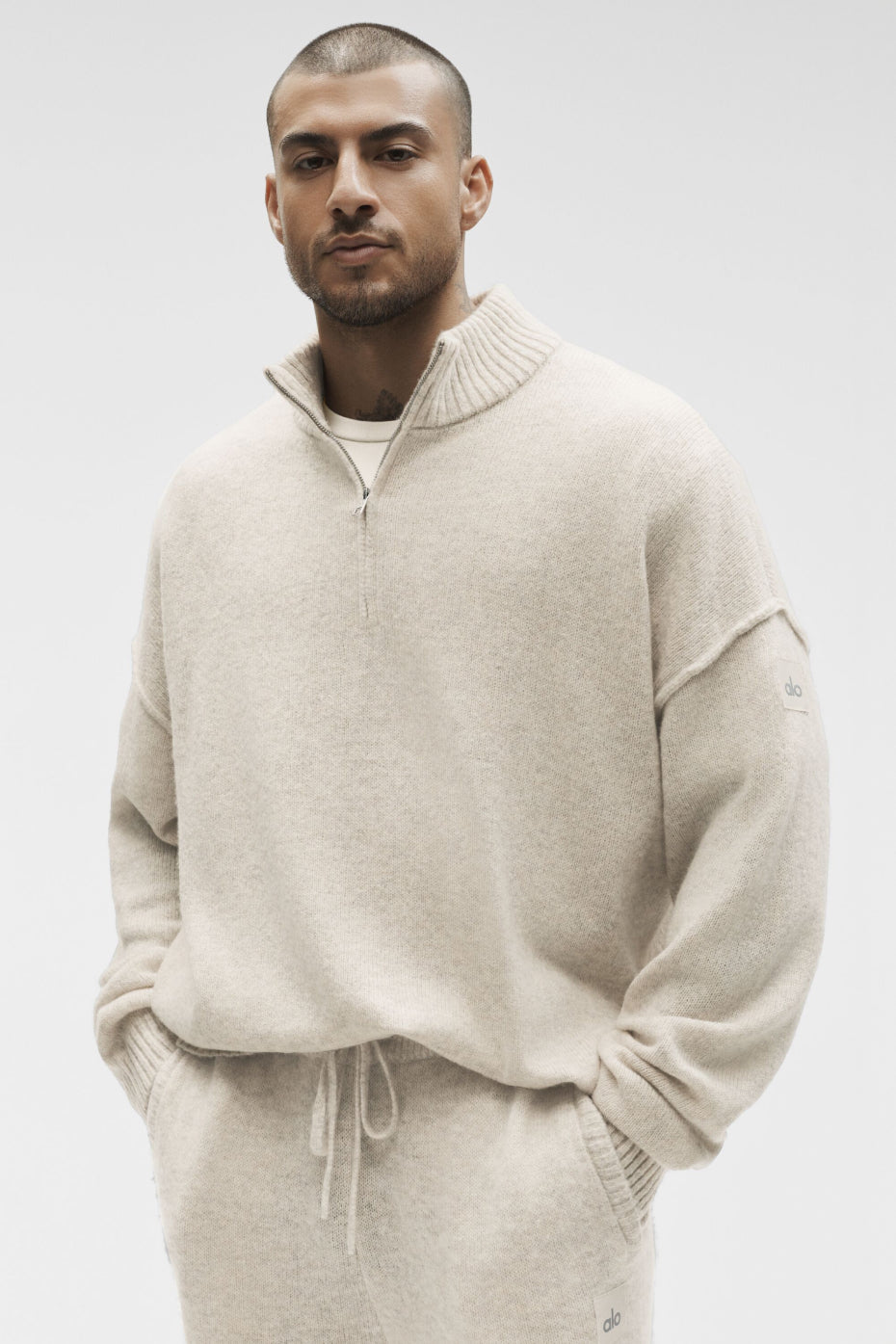 Wool Cashmere New Class 1/4 Zip Pullover - Oatmeal Heather