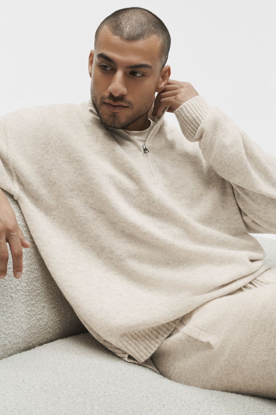 Wool Cashmere New Class 1/4 Zip Pullover - Oatmeal Heather - Image 4