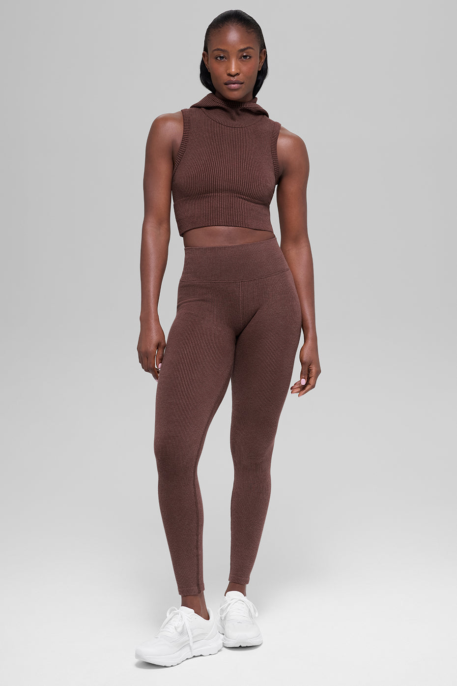 Seamless Two Tone Rib Hooded Vest - Brownstone Heather - Image 4