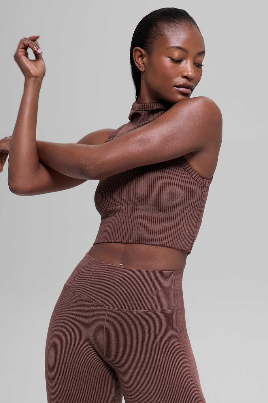 Seamless Two Tone Rib Hooded Vest - Brownstone Heather - Image 3