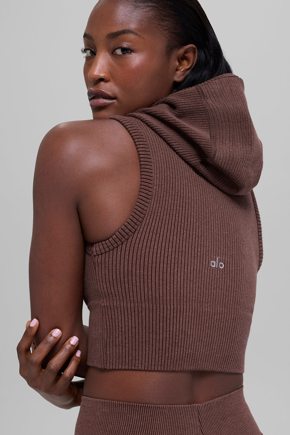 Seamless Two Tone Rib Hooded Vest - Brownstone Heather - Image 2