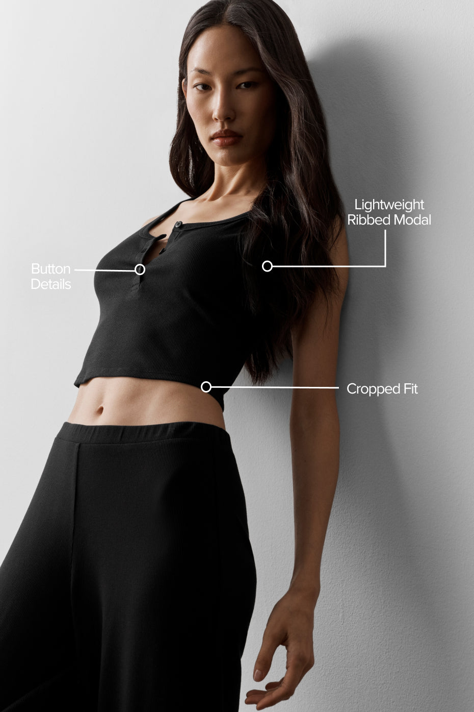 Ribbed Modal Henley Tank - Black - Image 2