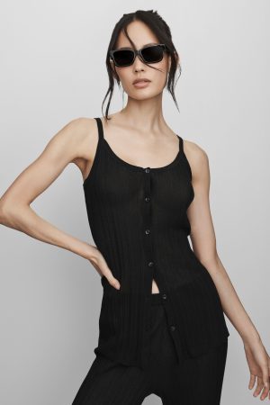 Sweater Sunlit Button Down Tank - Black