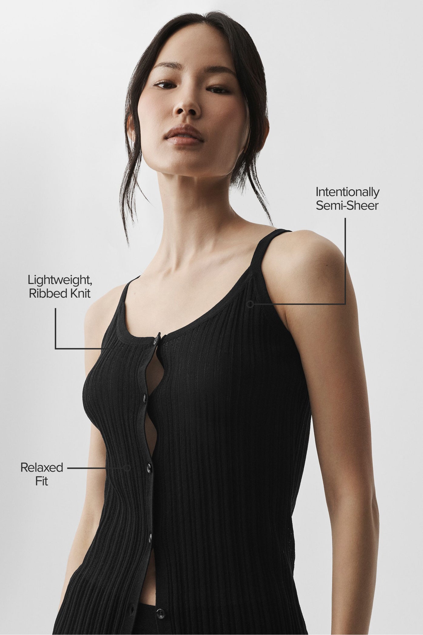 Sweater Sunlit Button Down Tank - Black - Image 2