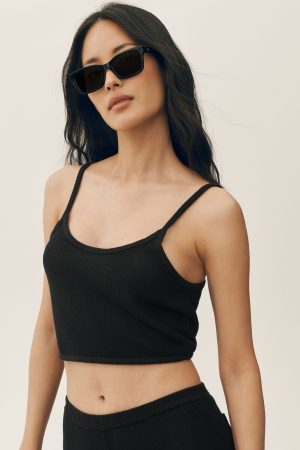 Silk Cashmere Cropped Heat Wave Tank - Black