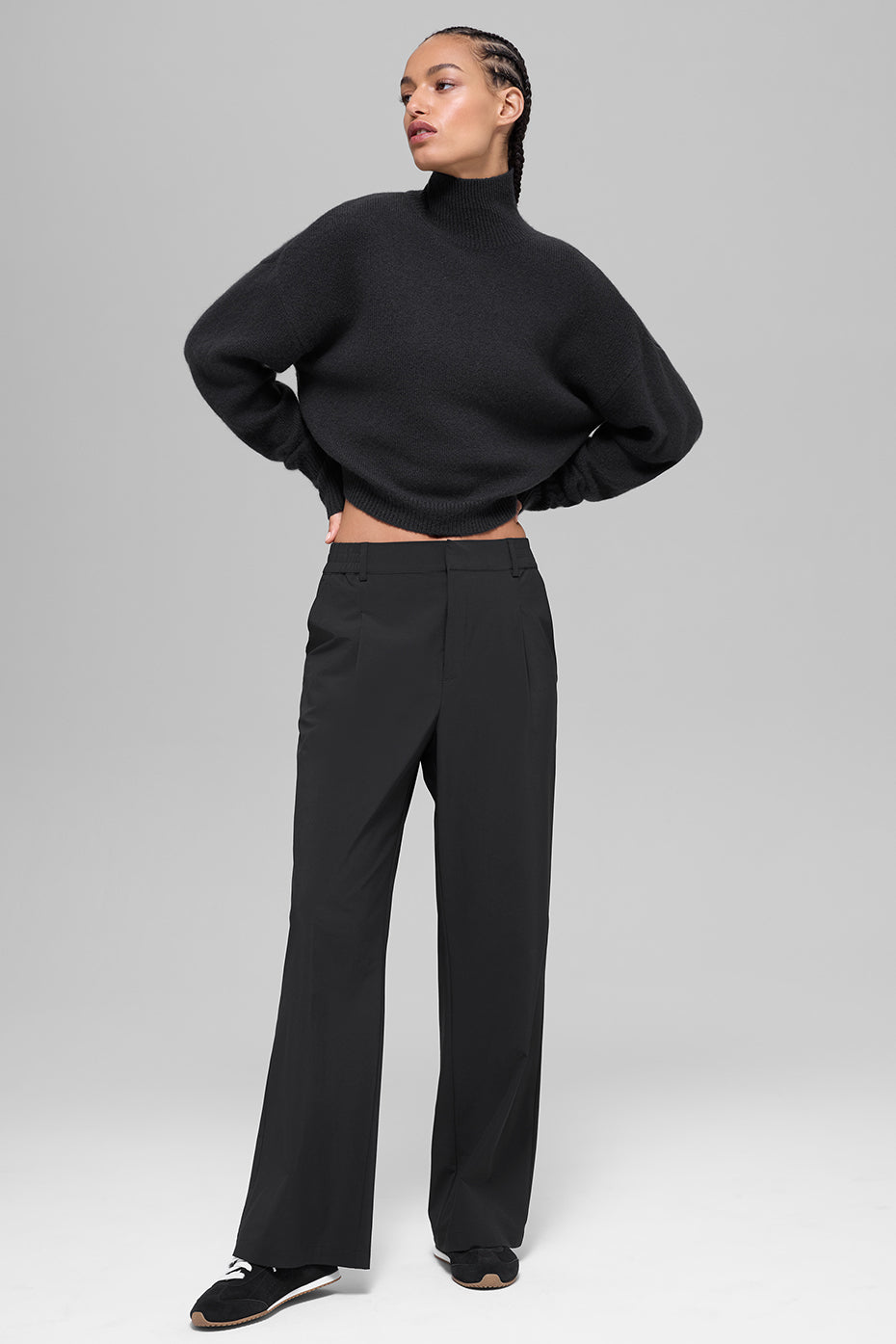 Wool Cashmere Cropped New Class Turtleneck Sweater - Black - Image 6