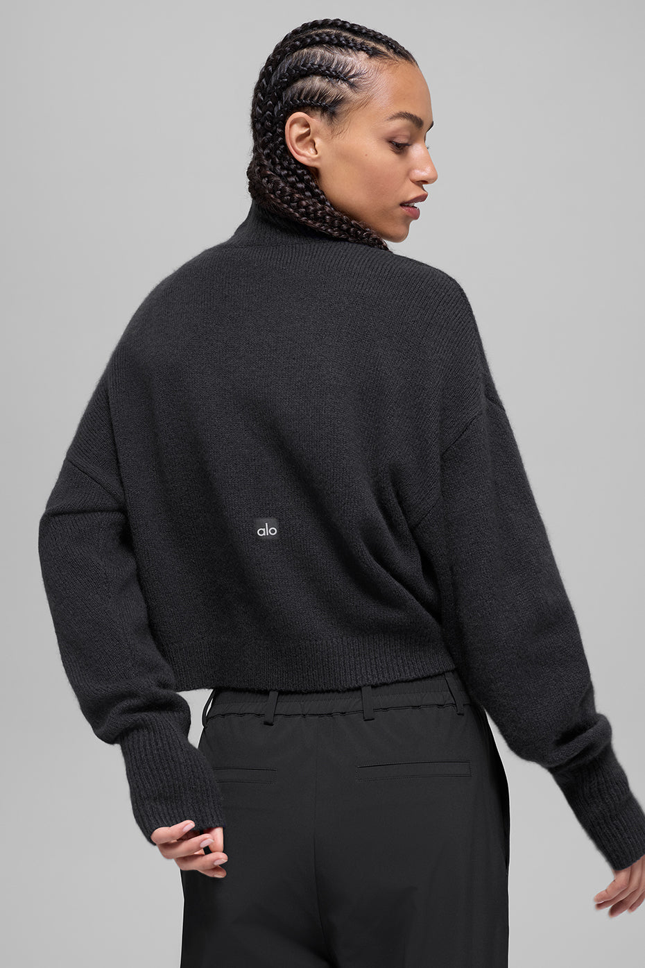 Wool Cashmere Cropped New Class Turtleneck Sweater - Black - Image 5