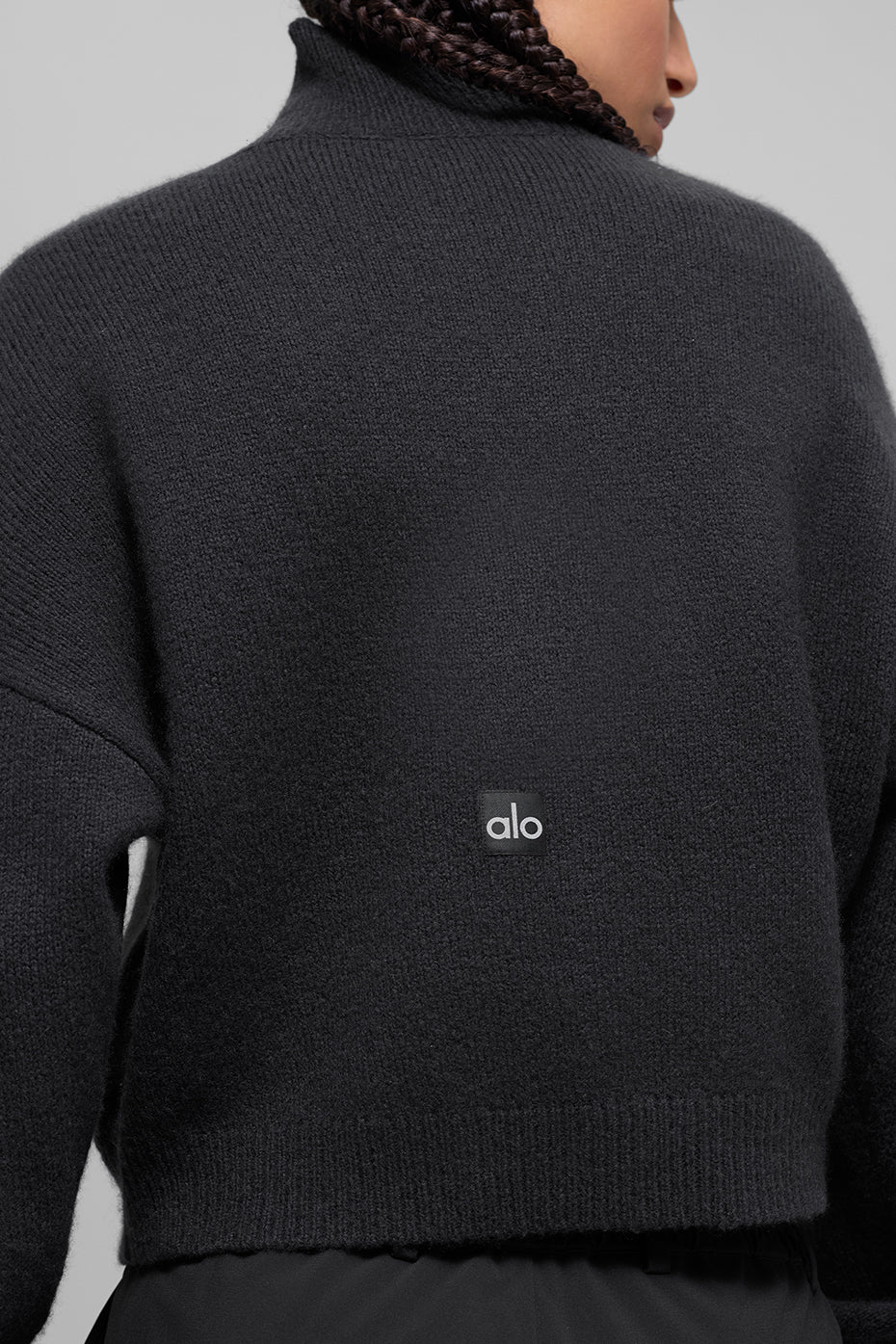 Wool Cashmere Cropped New Class Turtleneck Sweater - Black - Image 3