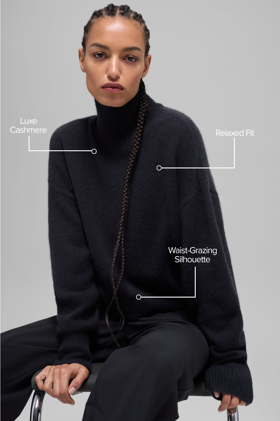 Wool Cashmere Cropped New Class Turtleneck Sweater - Black - Image 2