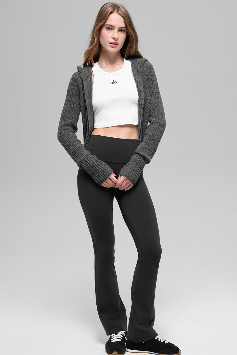 Wool Cashmere Ribbed Noble Full Zip Hoodie - Platinum Grey - Image 4