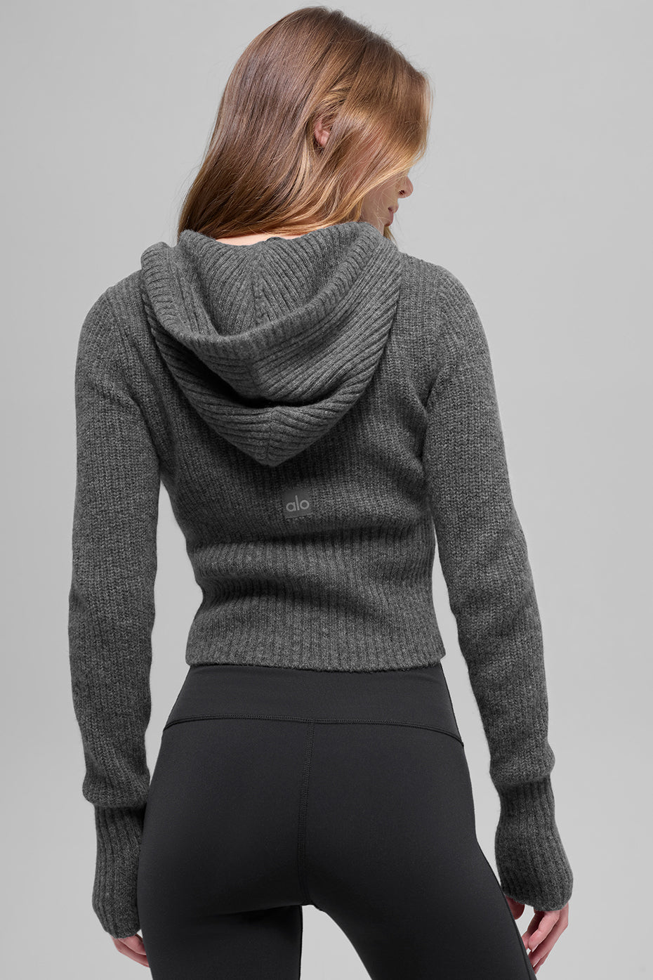 Wool Cashmere Ribbed Noble Full Zip Hoodie - Platinum Grey - Image 2