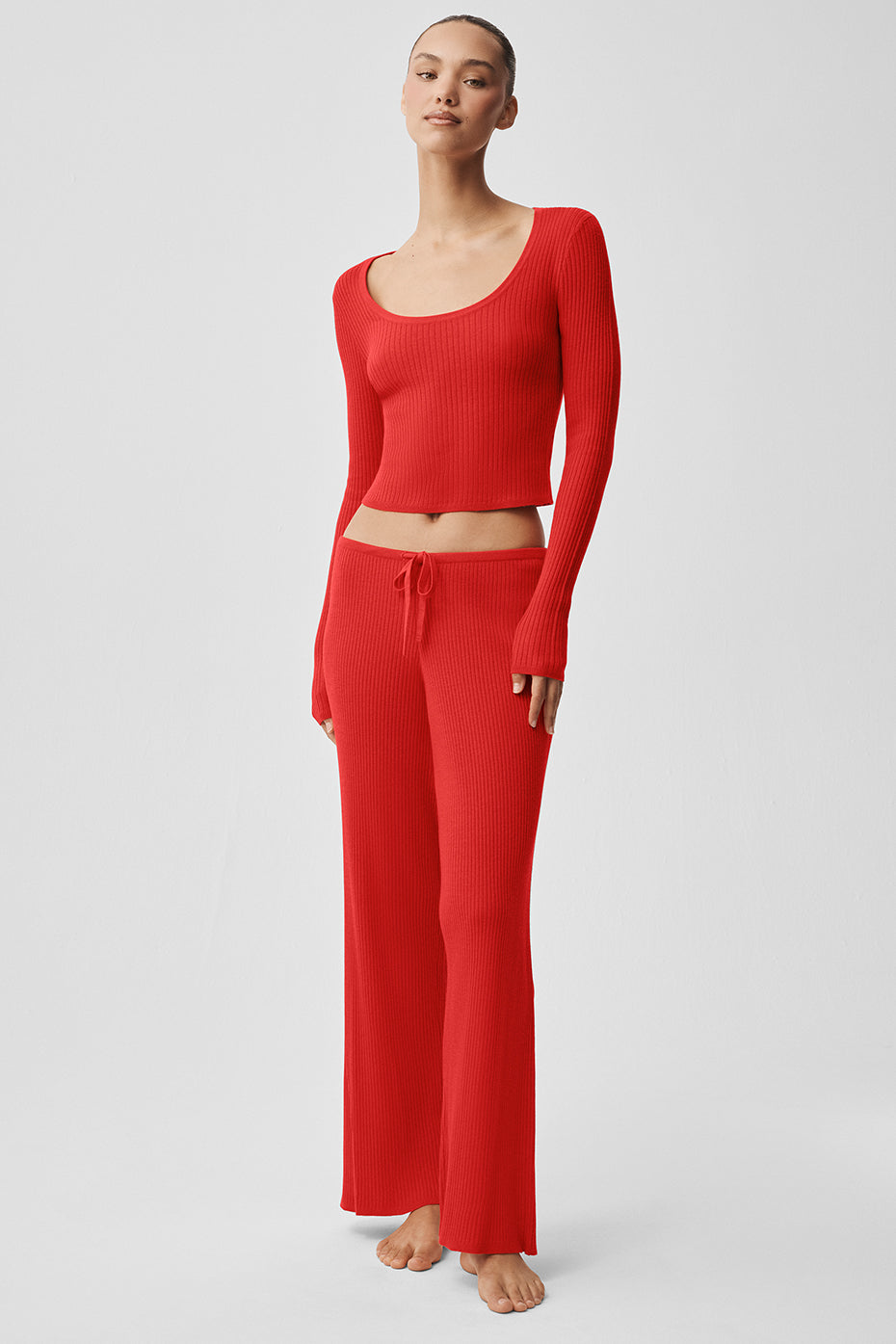 Sweater Knit Unwind Long Sleeve - Bright Red - Image 5