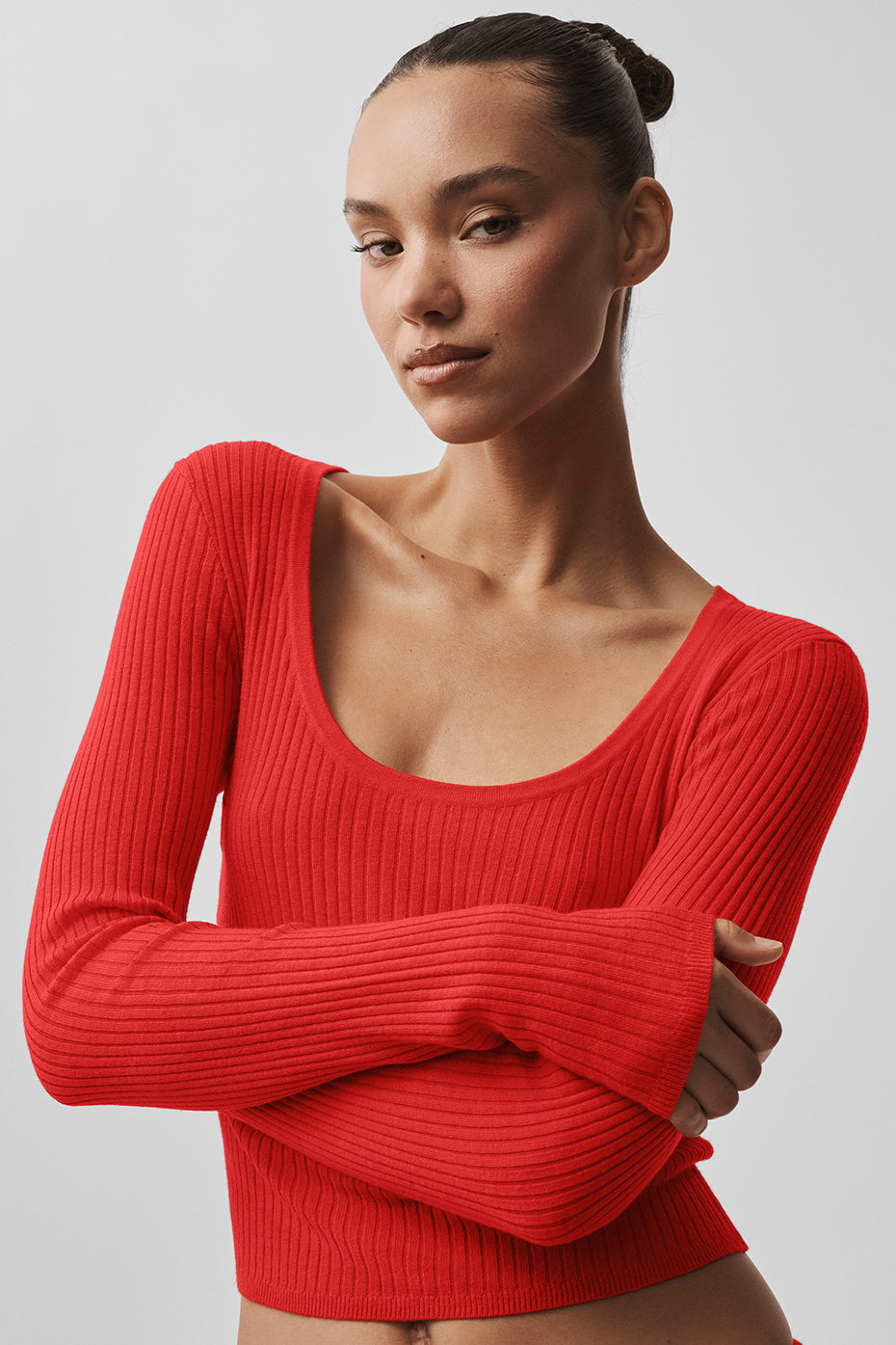 Sweater Knit Unwind Long Sleeve - Bright Red - Image 4